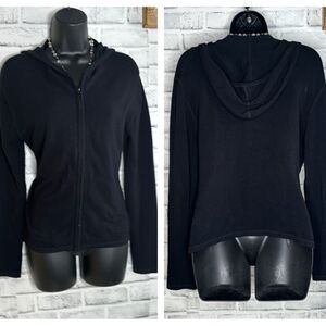 Max Studio Black Zip Up Hooded Sweatshirt Size Large